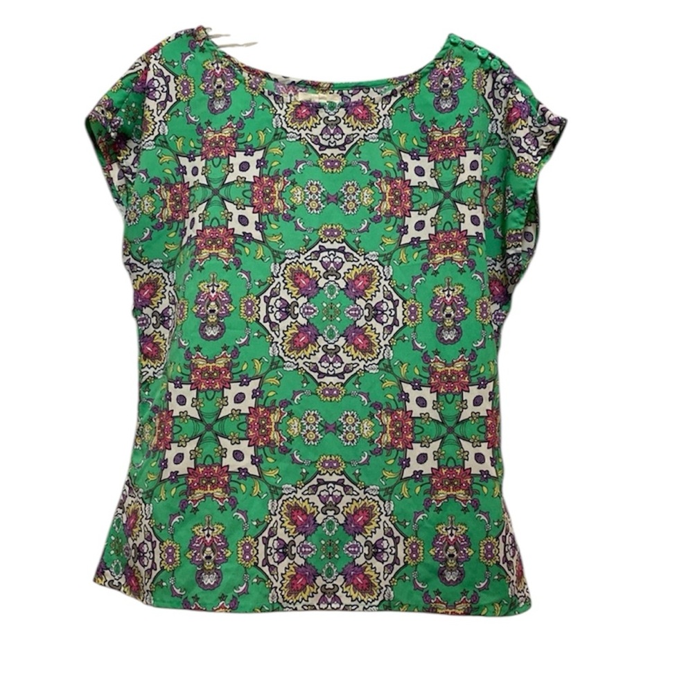 Tulle Green Multicolor Pullover Blouse